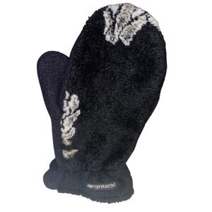Nanuk | Medium | Black Fleece Mittens | Floral Pattern Mitts | Made‎ in Canada